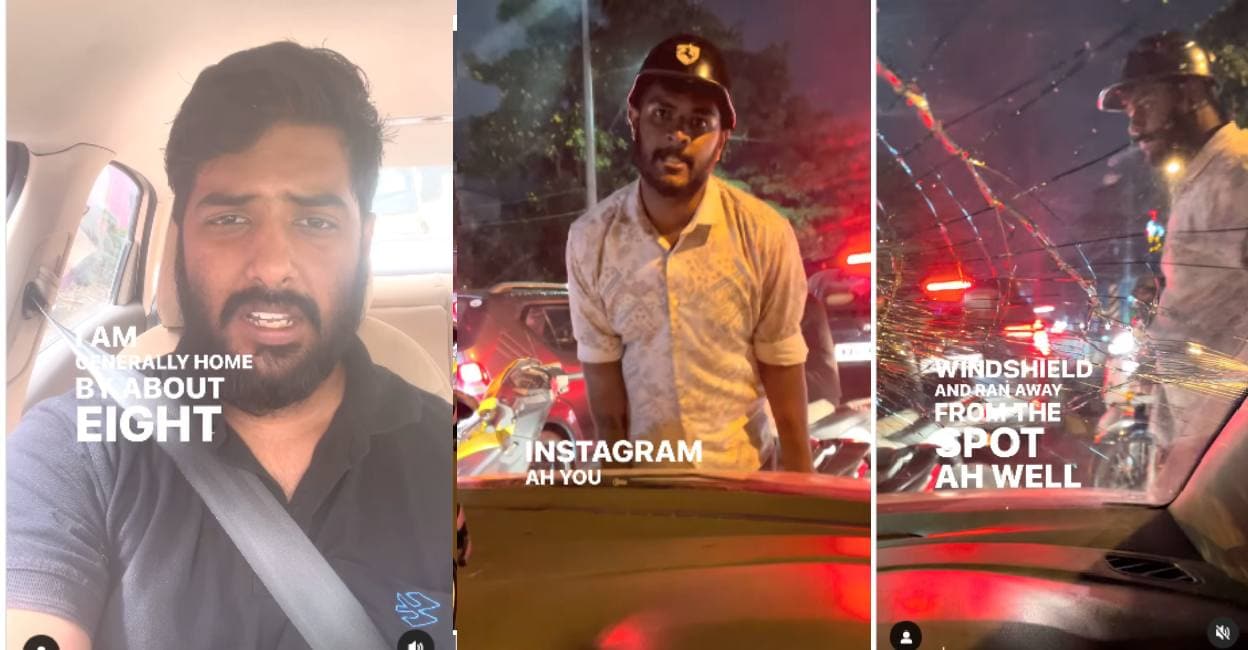 Bengaluru Man's Ordeal Biker Smashes Car Windshield in Traffic